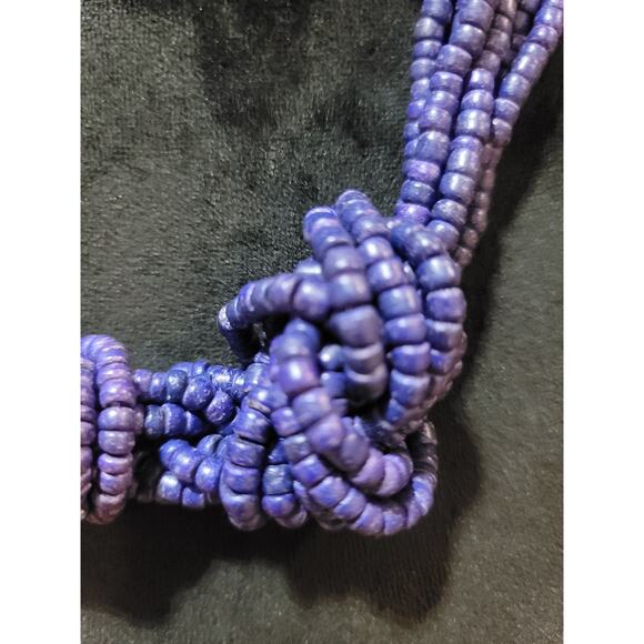 Women's Purple Multi Strand Beaded Statement Necklace With Lobster Clasp - Picture 7 of 8